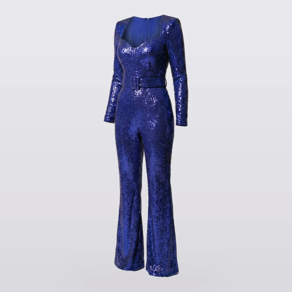 Cassiane - Sequin Long-Sleeve Flared Jumpsuit
