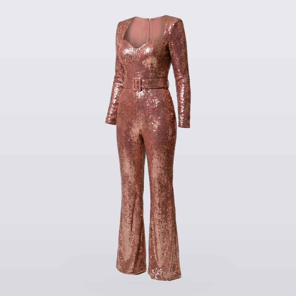 Cassiane - Sequin Long-Sleeve Flared Jumpsuit