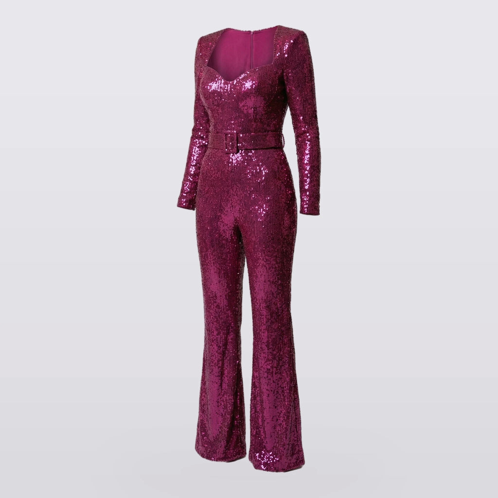 Cassiane - Sequin Long-Sleeve Flared Jumpsuit