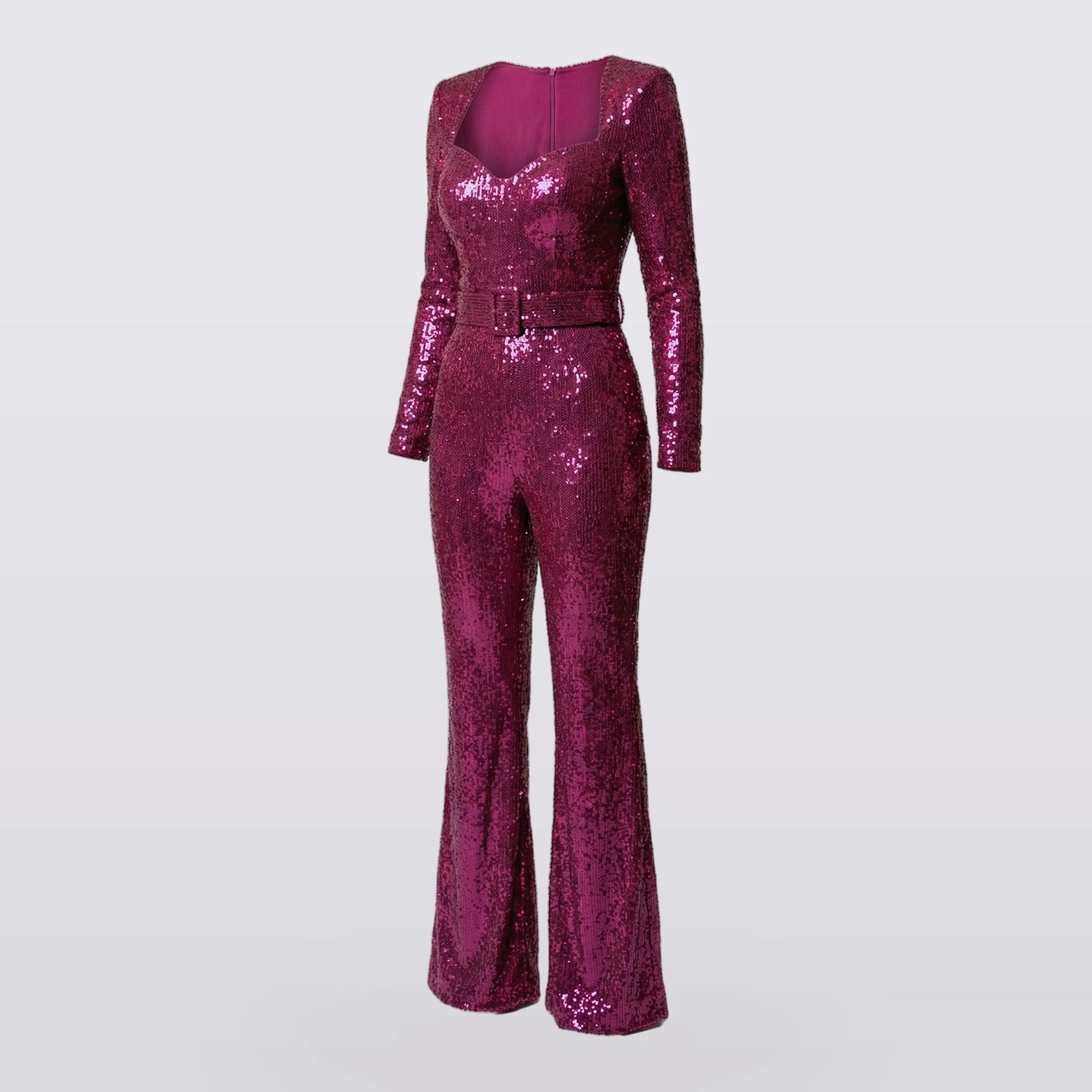Cassiane - Sequin Long-Sleeve Flared Jumpsuit