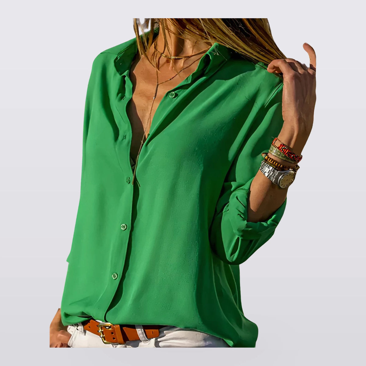 Solene - Draped Button-Front Blouse