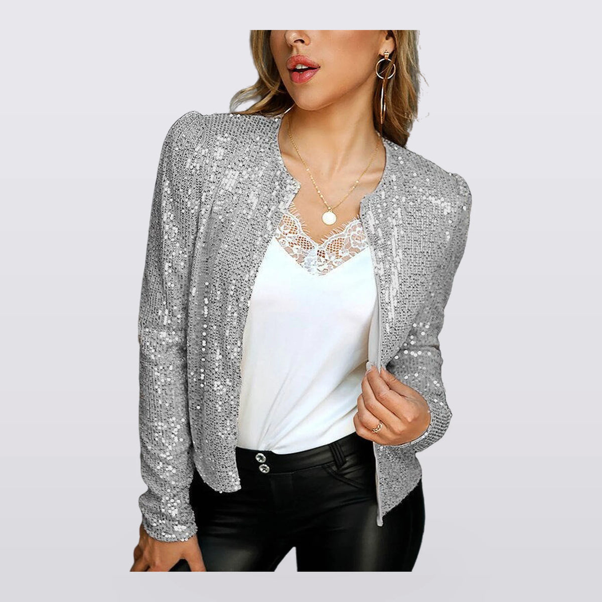 Verity - Sequin Open-Front Blazer