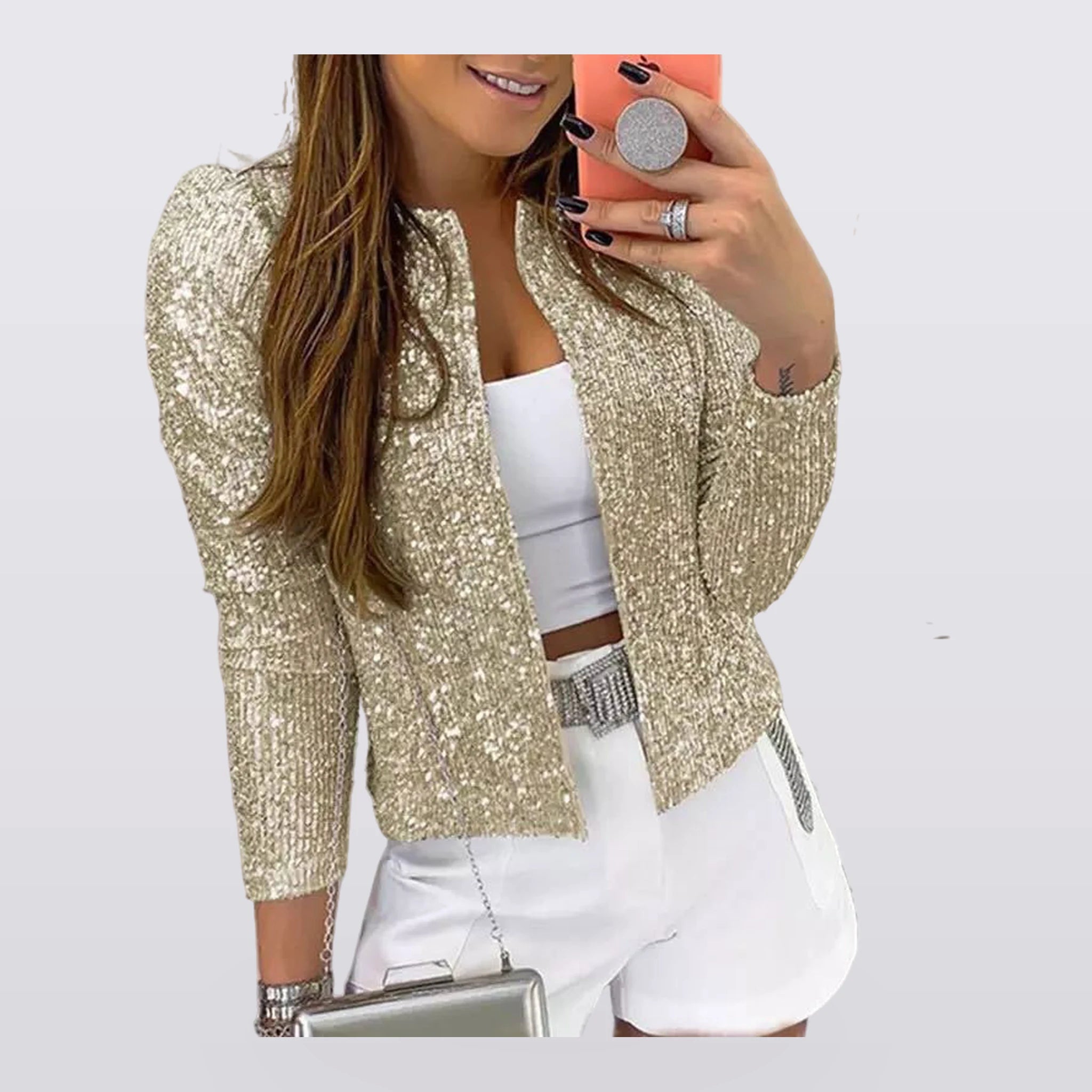 Verity - Sequin Open-Front Blazer