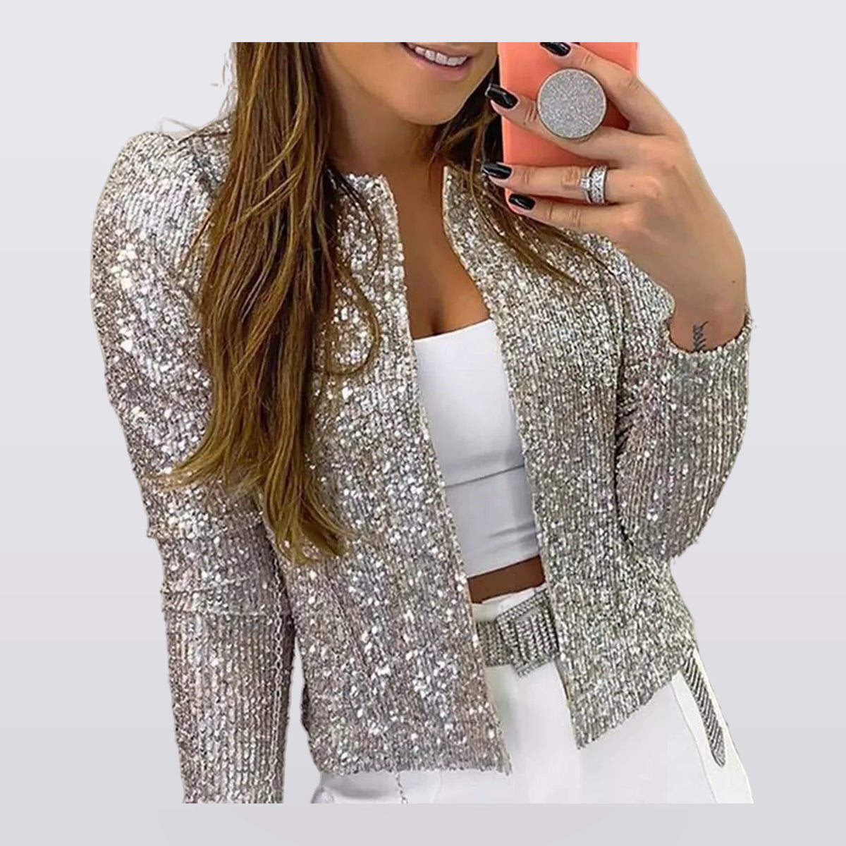 Verity - Sequin Open-Front Blazer