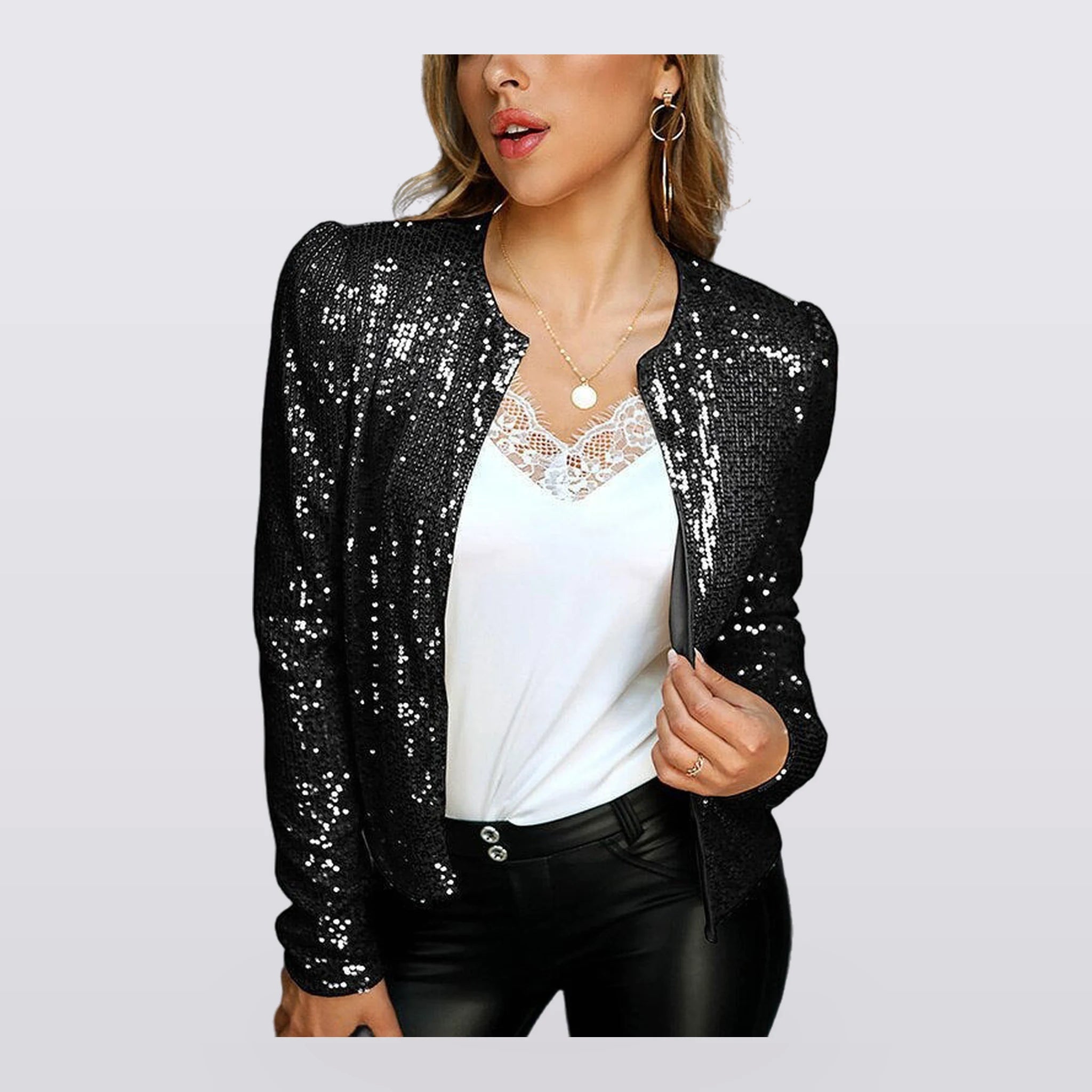 Verity - Sequin Open-Front Blazer