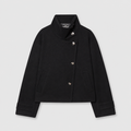 Eleanor | Women’s Jacket - Wool Blend Stand Collar Asymmetric Button Front — Black
