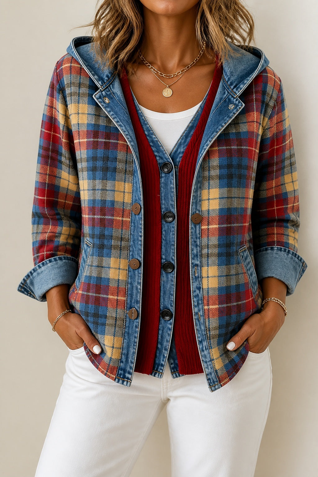 Evelise | Women’s Hooded Shacket with Contrast Trim