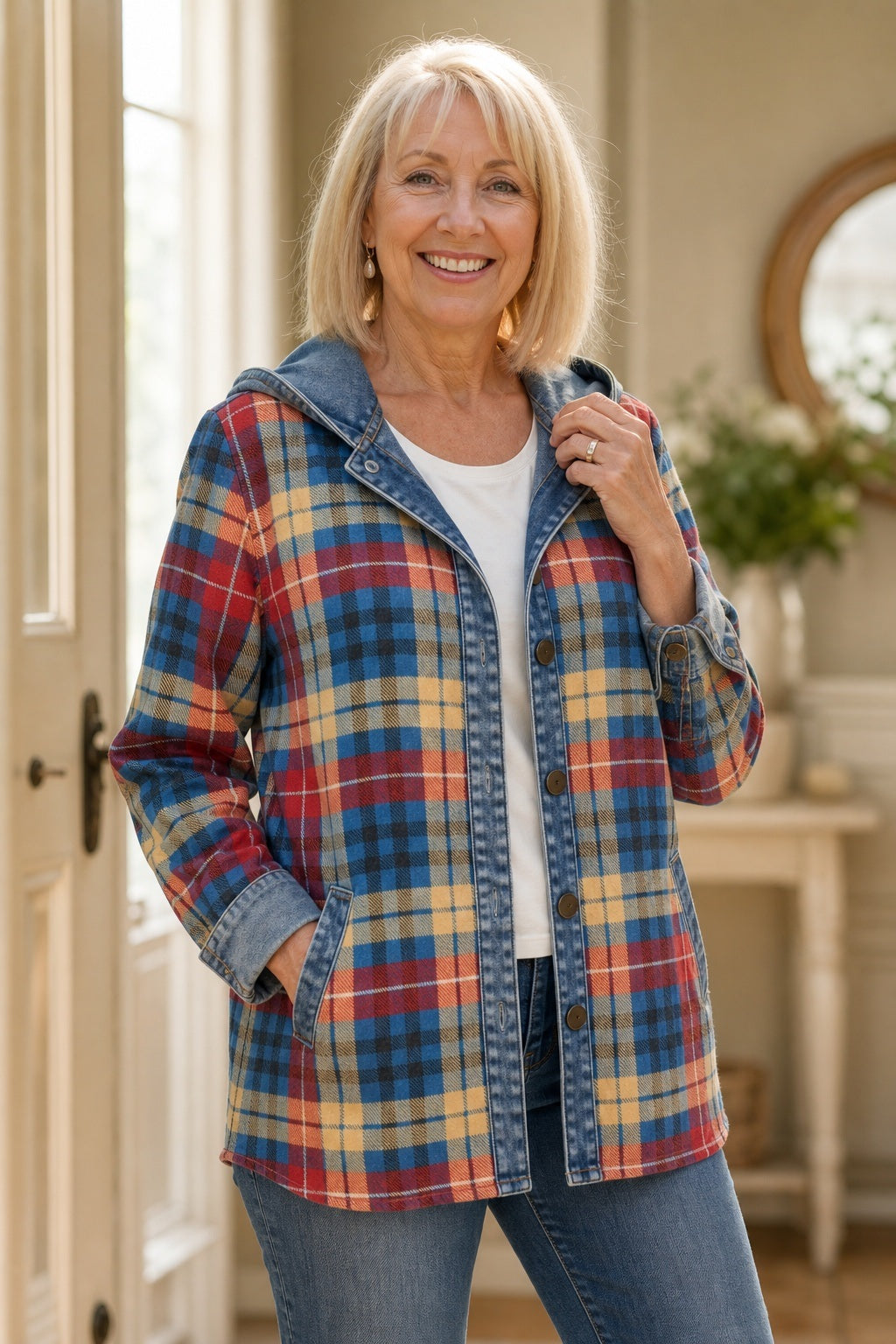 Evelise | Women’s Hooded Shacket with Contrast Trim