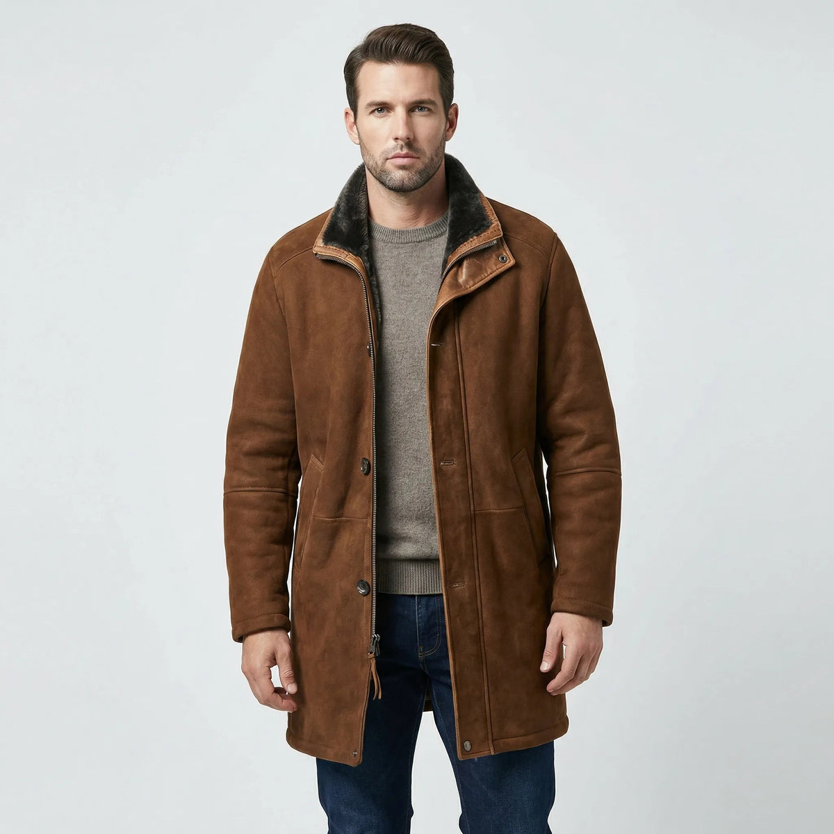 Fraser | Men’s Plush-Lined Long Jacket with Stand Collar