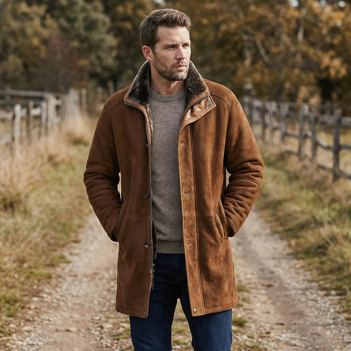Fraser | Men’s Plush-Lined Long Jacket with Stand Collar