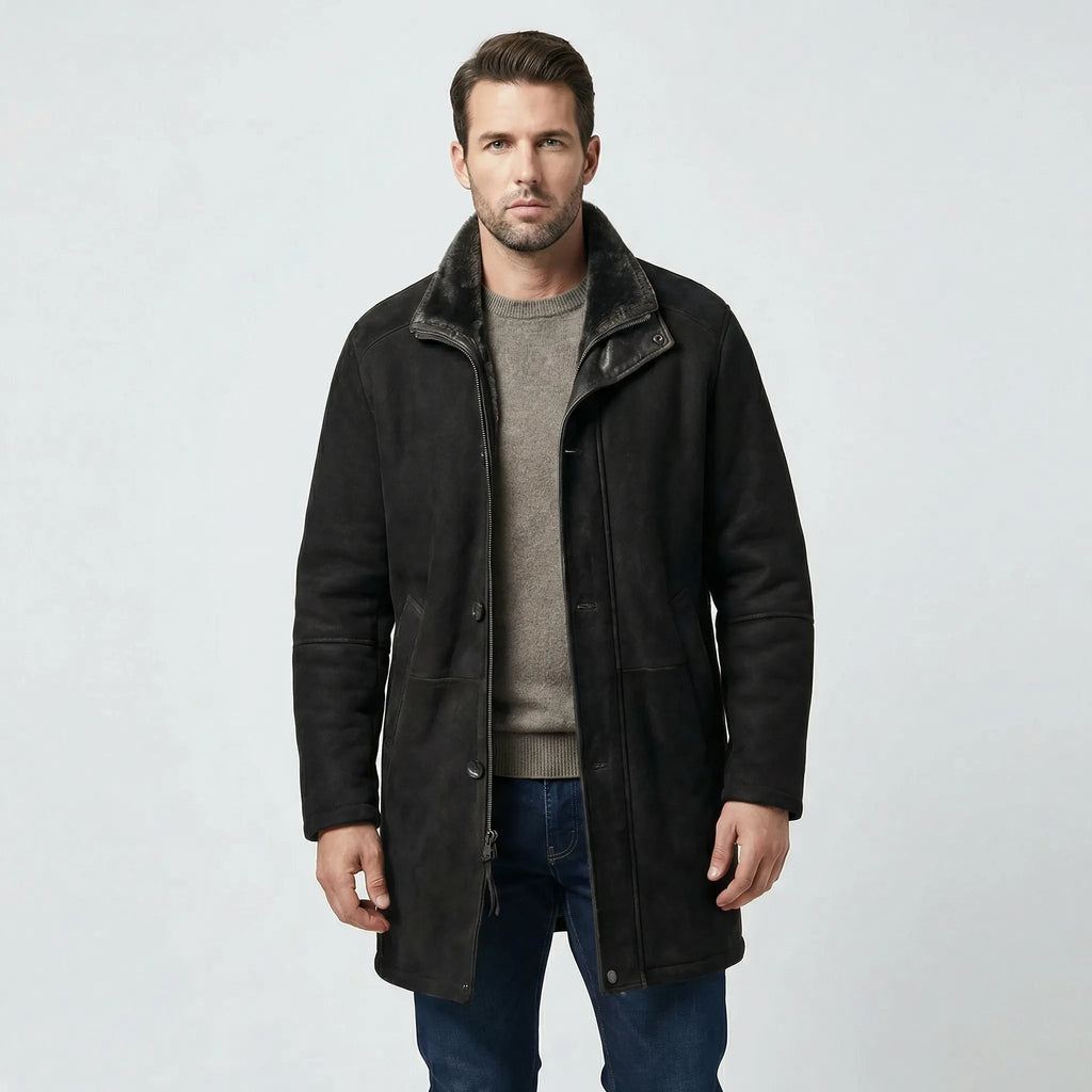 Fraser | Men’s Plush-Lined Long Jacket with Stand Collar