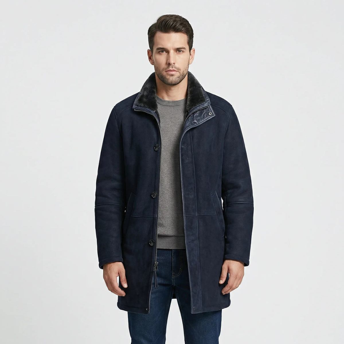 Fraser | Men’s Plush-Lined Long Jacket with Stand Collar