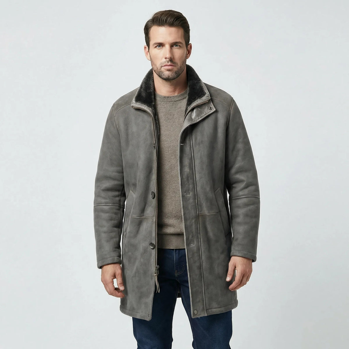 Fraser | Men’s Plush-Lined Long Jacket with Stand Collar