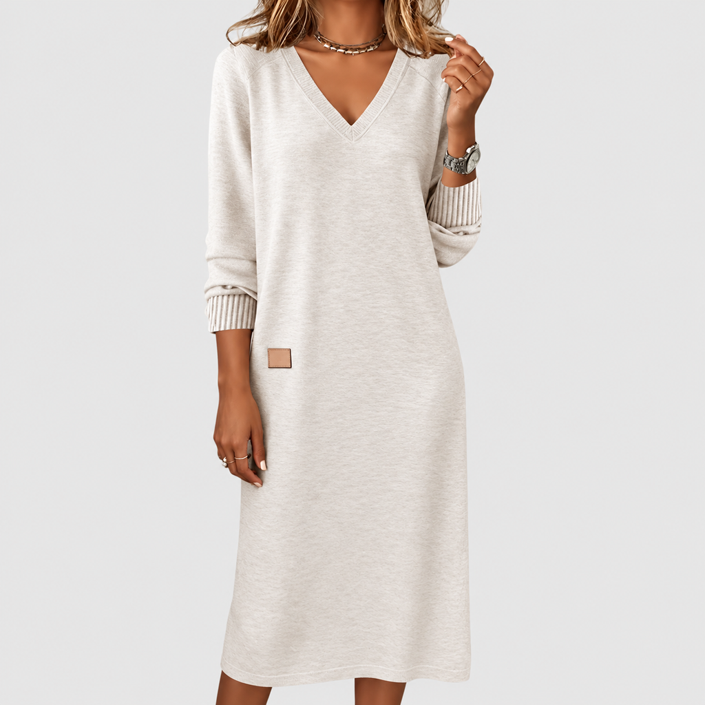 Acacia | Women’s V-Neck Long-Sleeve Midi Sweater Dress — White