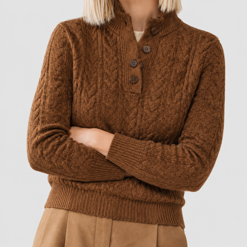 Ada | Women’s Cable-Knit Buttoned Sweater — Brown