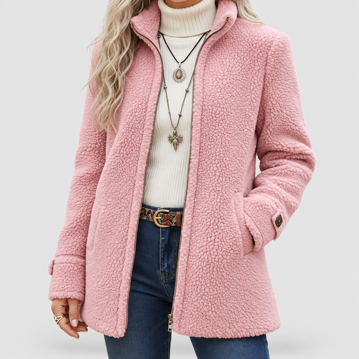 Adela | Women’s Full-Zip Stand-Collar Jacket — Pink