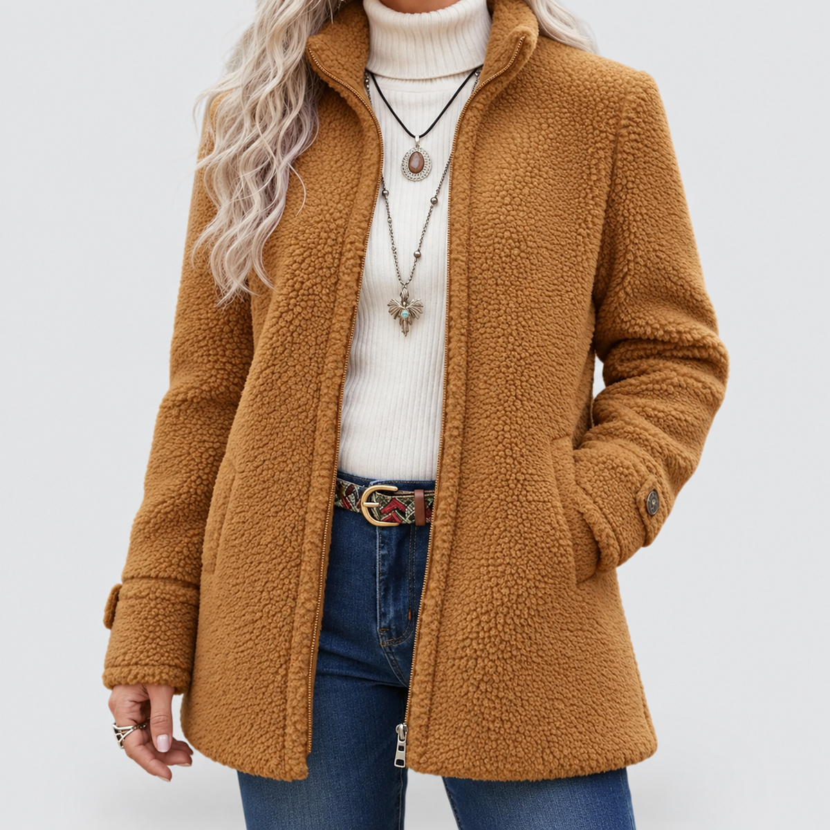 Adela | Women’s Full-Zip Stand-Collar Jacket — Camel