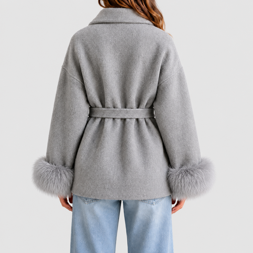 Adelina-Claire | Women’s Belted Wrap Coat with Faux-Fur Trim — product detail 2
