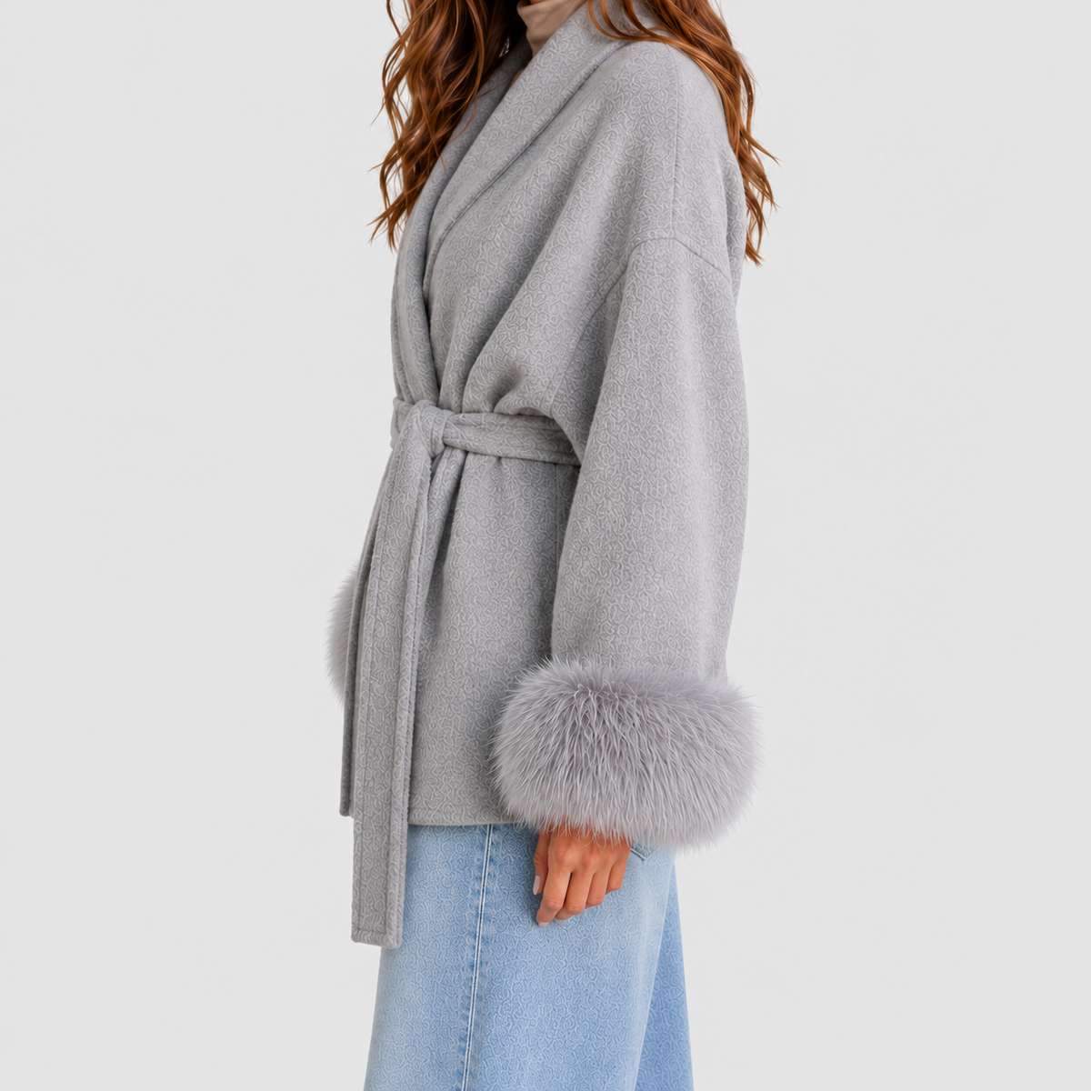 Adelina-Claire | Women’s Belted Wrap Coat with Faux-Fur Trim — product detail 3