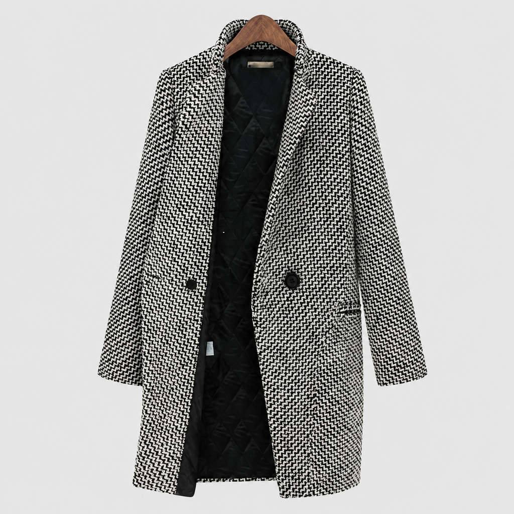 Adelina | Women’s Houndstooth Double-Breasted Coat — Grey