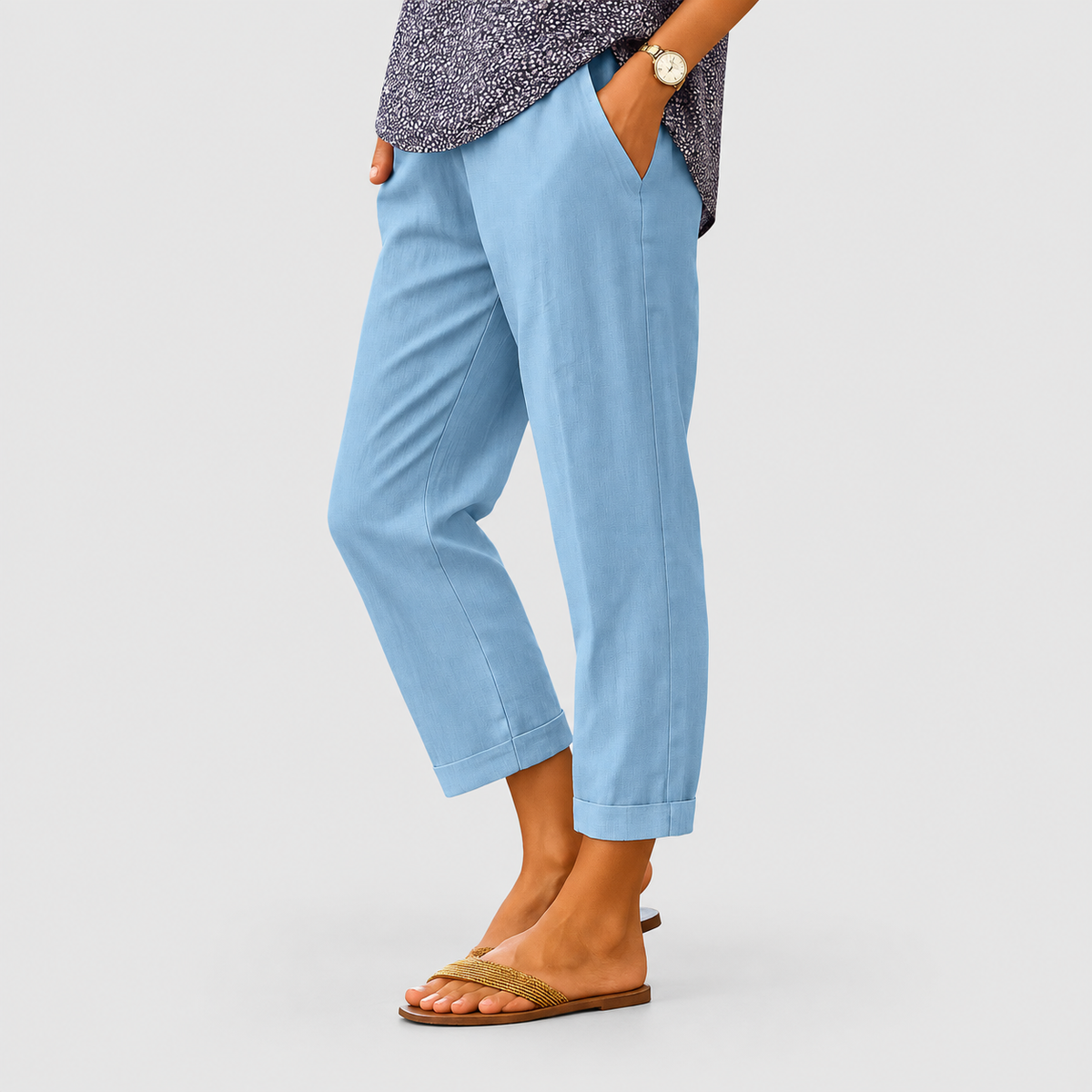 Ainsley | Women’s Cuffed Straight-Leg Cropped Pants — Blue