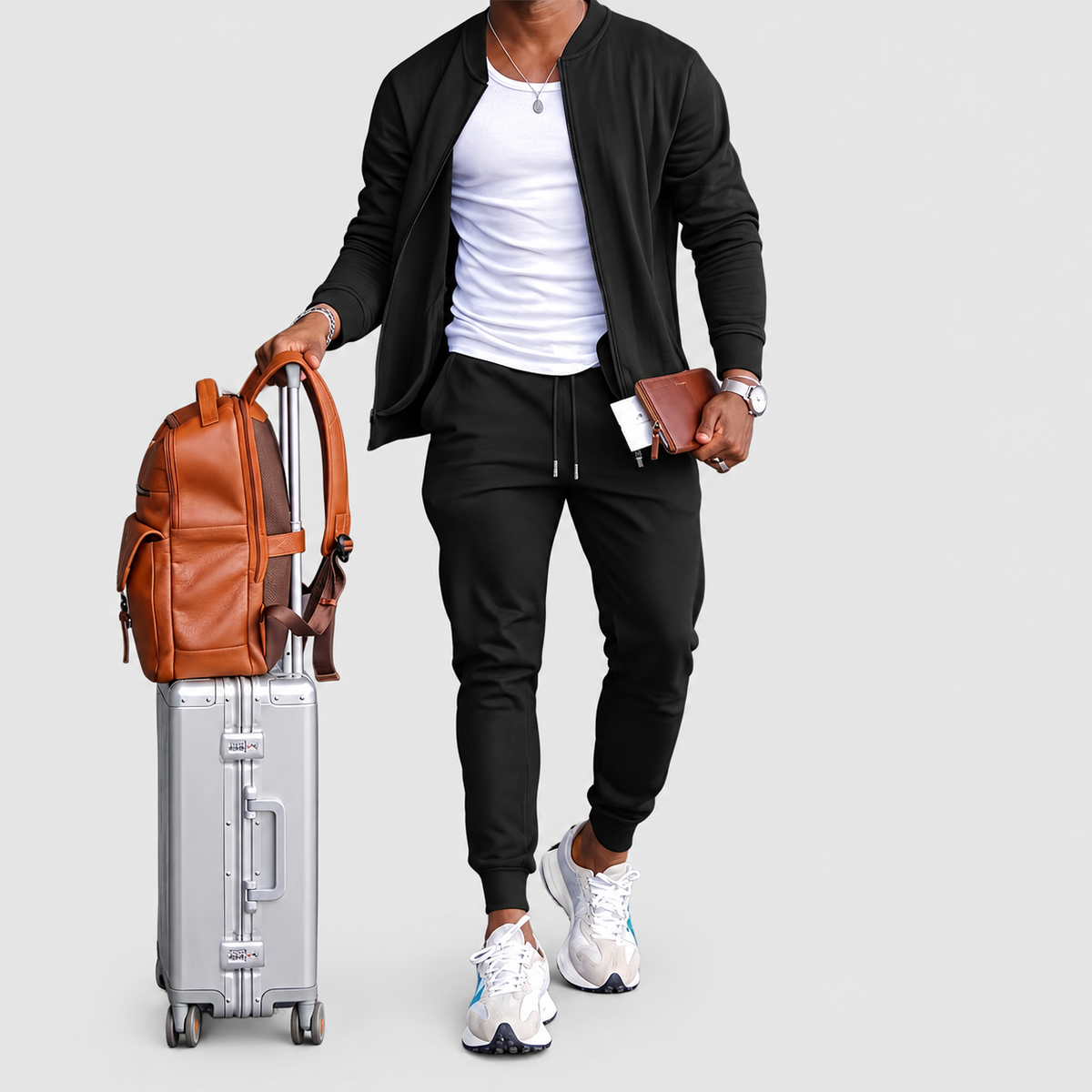 Alaric-James | Men’s Relaxed Zip Jacket and Trouser Set — Black