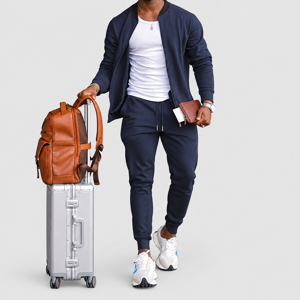 Alaric-James | Men’s Relaxed Zip Jacket and Trouser Set — Navy blue