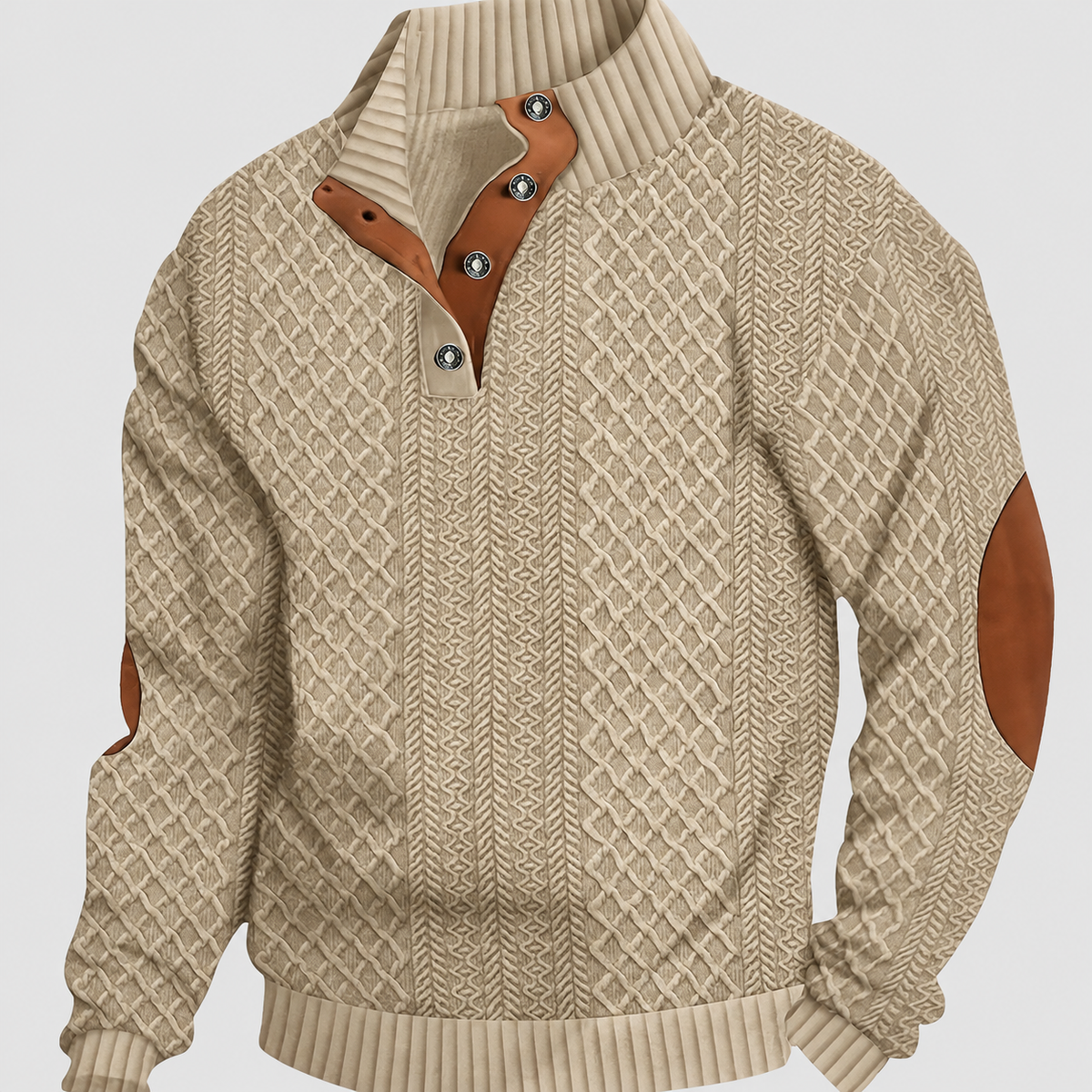 Alaric | Men’s Cable-Knit Button-Up Pullover Sweater — Khaki
