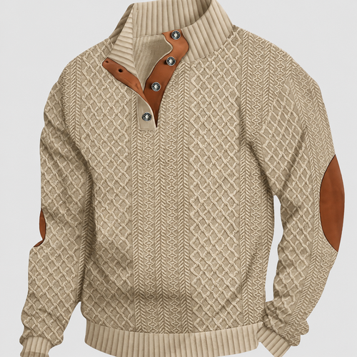 Alaric | Men’s Cable-Knit Button-Up Pullover Sweater — Khaki