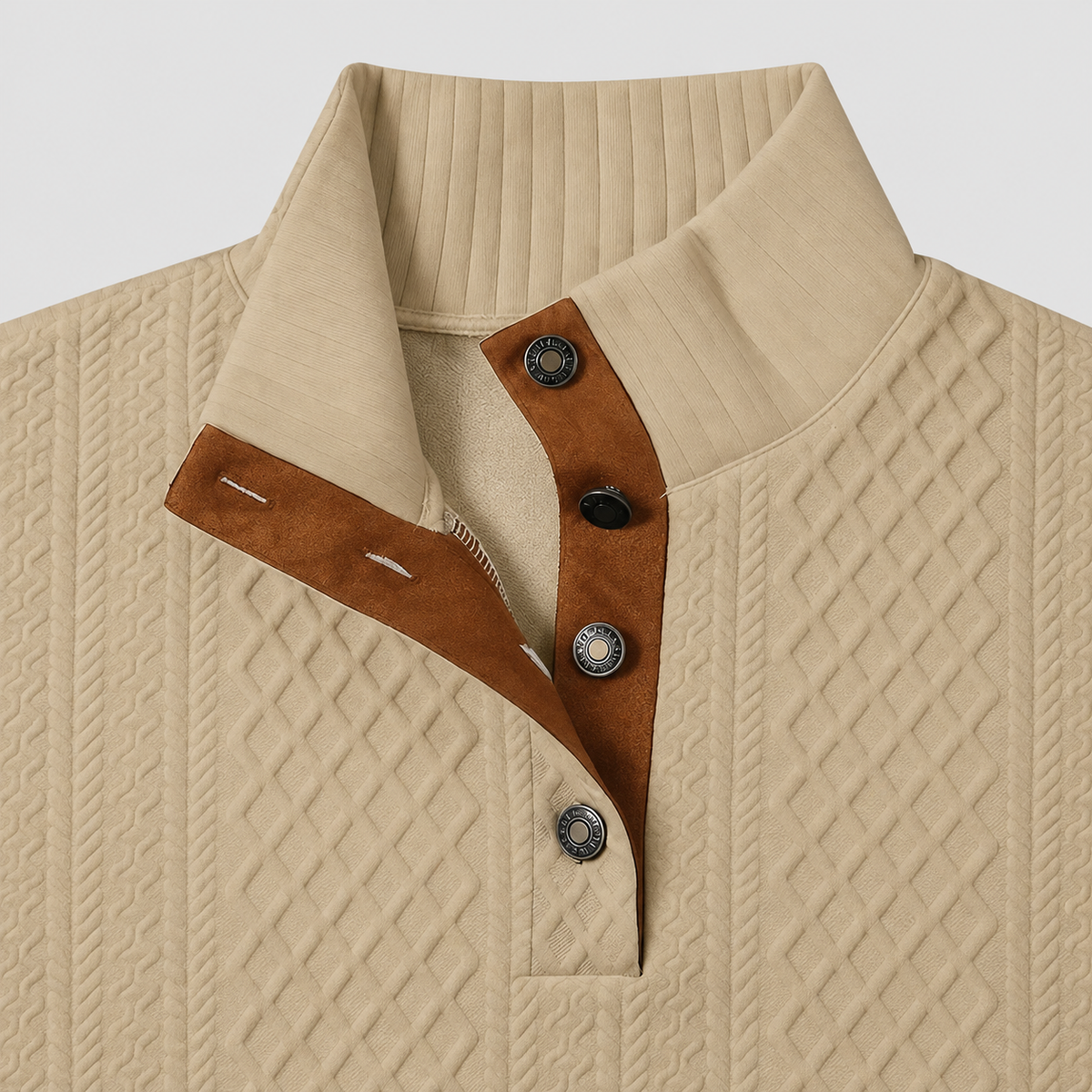 Alaric | Men’s Cable-Knit Button-Up Pullover Sweater — product detail 3