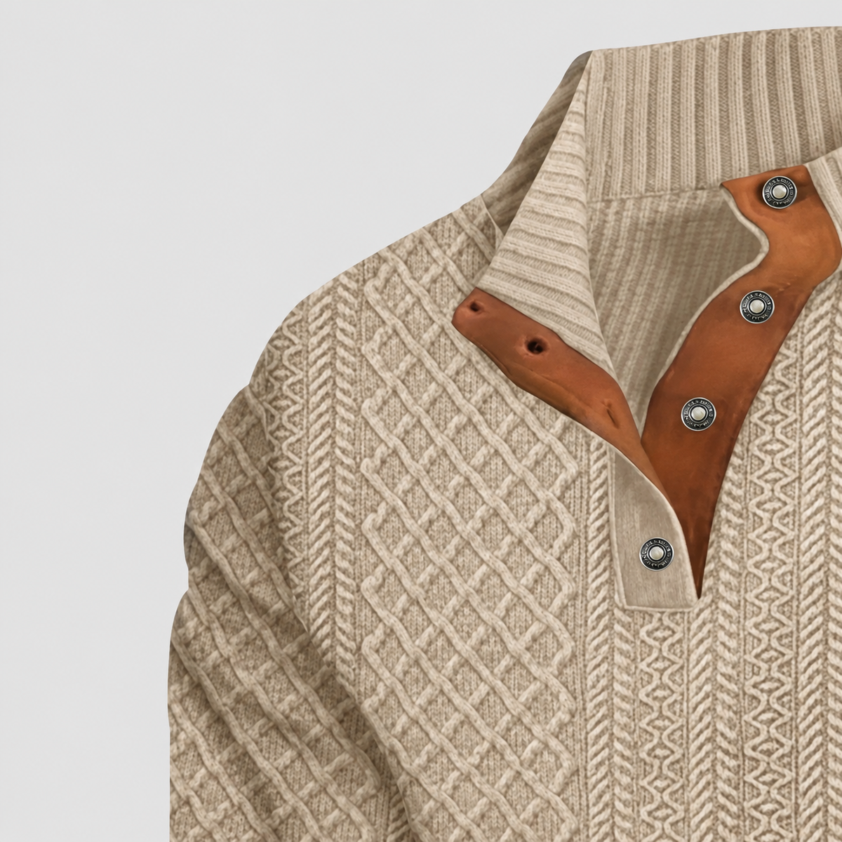 Alaric | Men’s Cable-Knit Button-Up Pullover Sweater — product detail 4