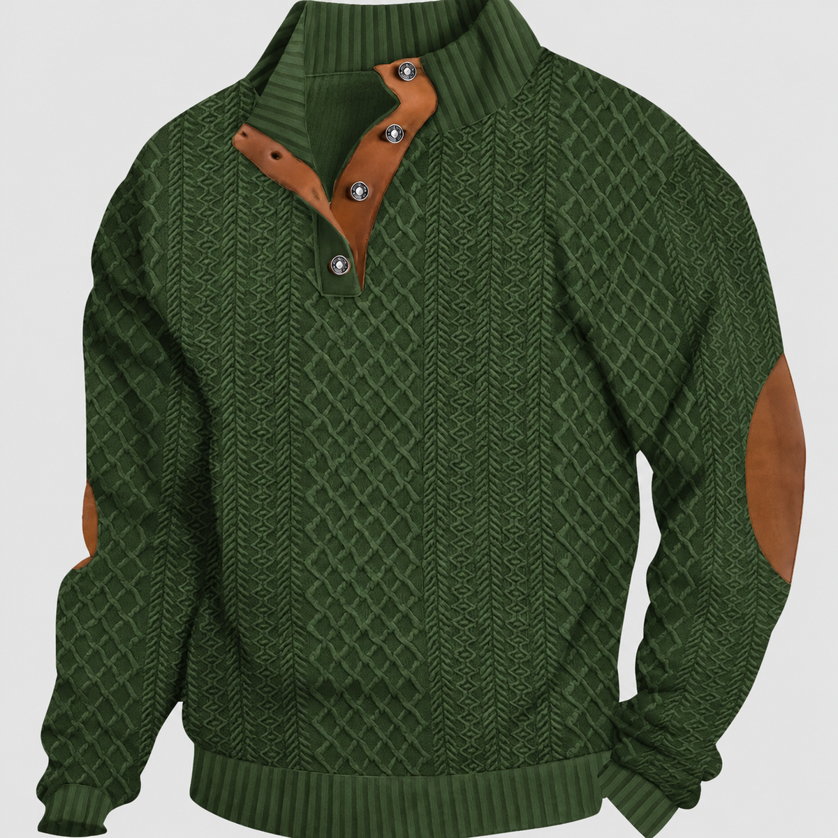 Alaric | Men’s Cable-Knit Button-Up Pullover Sweater — Green