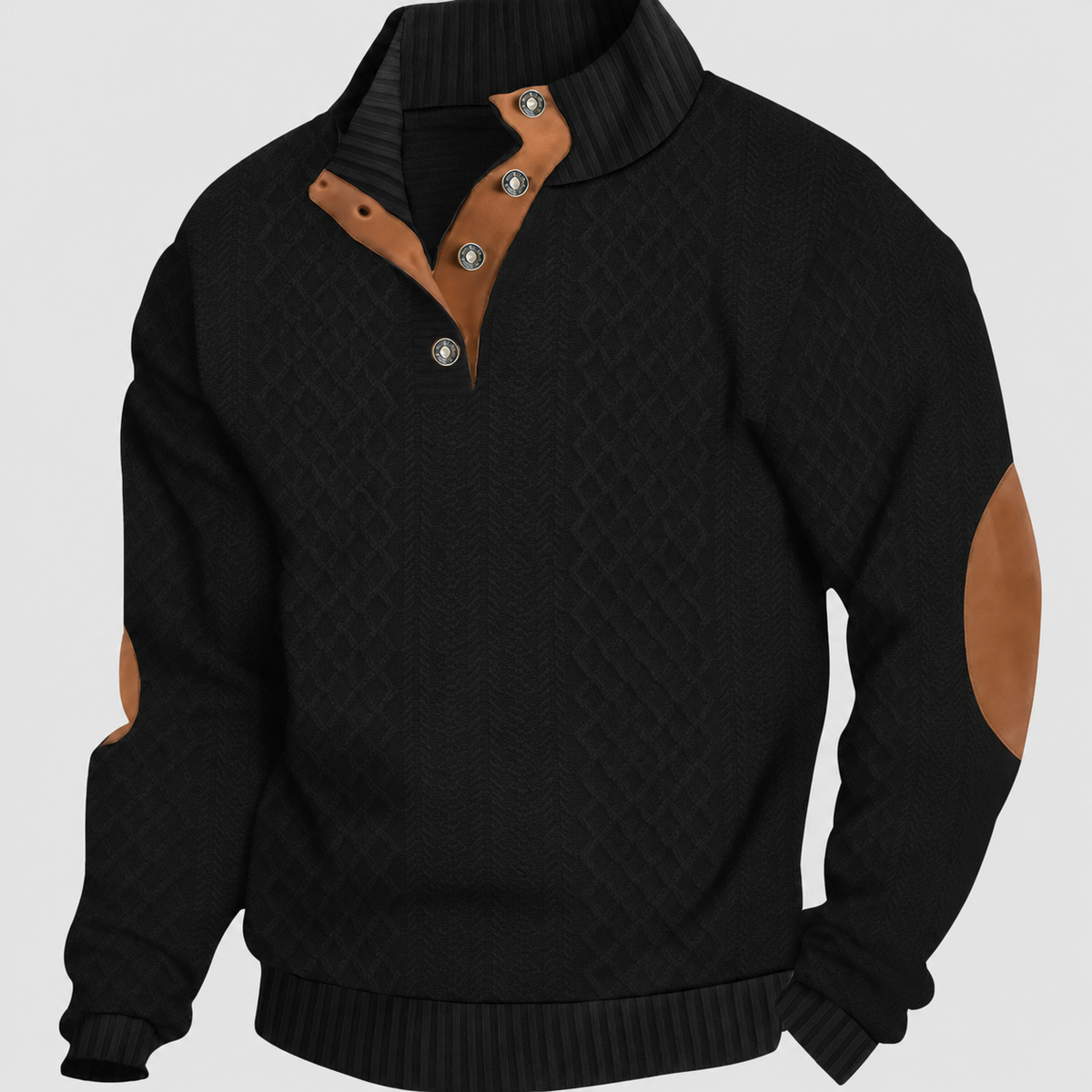 Alaric | Men’s Cable-Knit Button-Up Pullover Sweater — Black