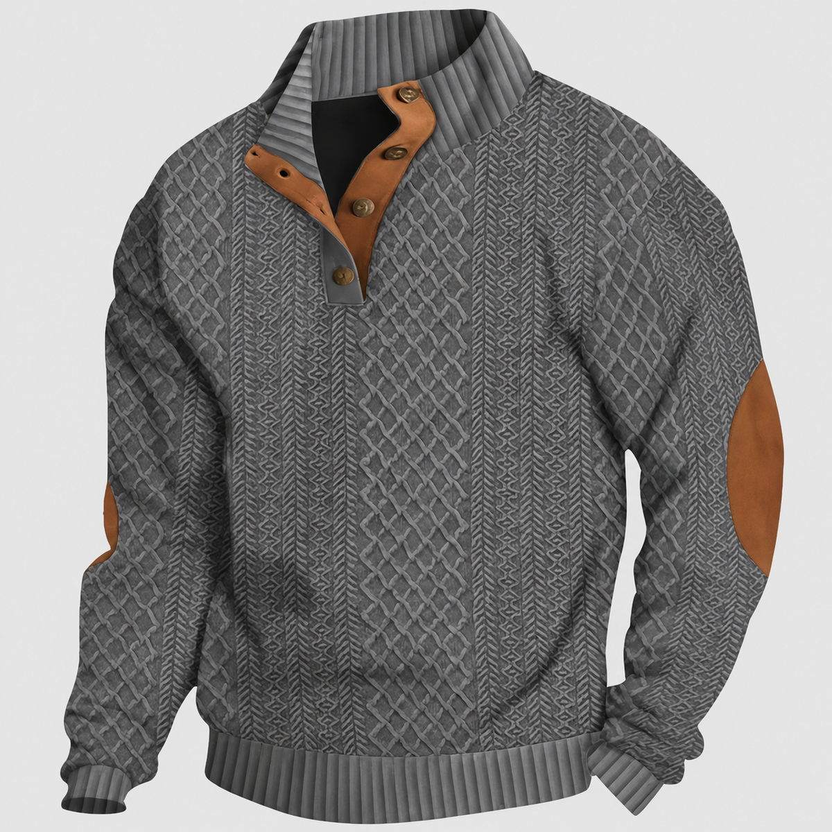 Alaric | Men’s Cable-Knit Button-Up Pullover Sweater — Dark Grey