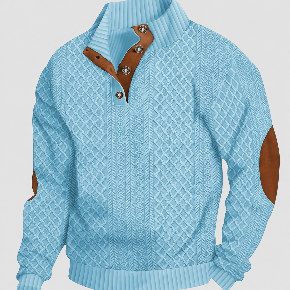 Alaric | Men’s Cable-Knit Button-Up Pullover Sweater — Sky Blue