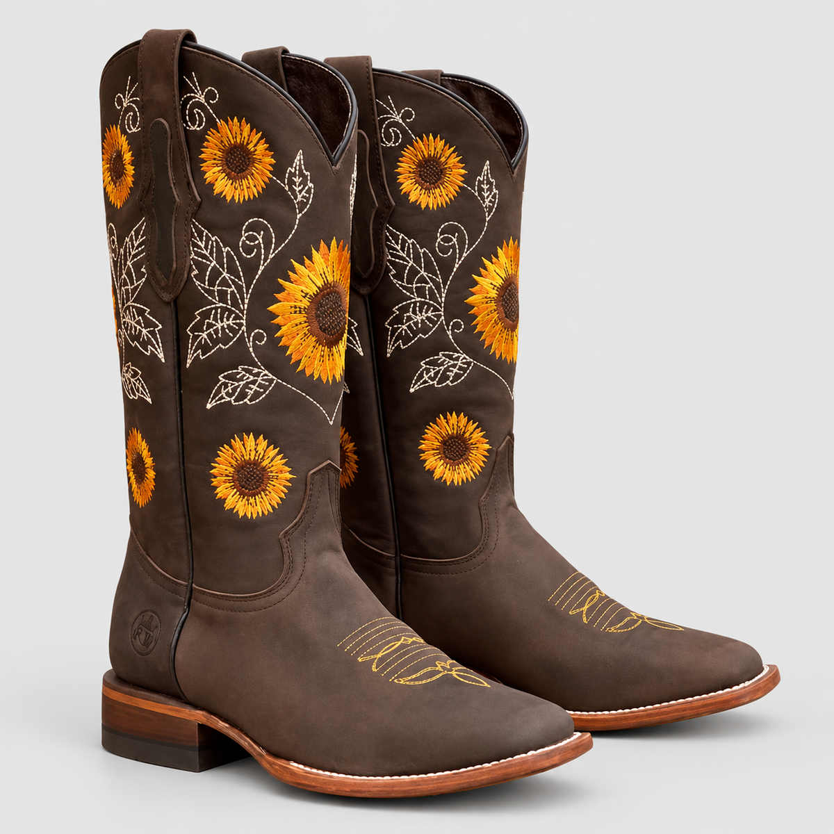 Alessia | Women’s Sunflower-Design Western Boots — Dark Brown