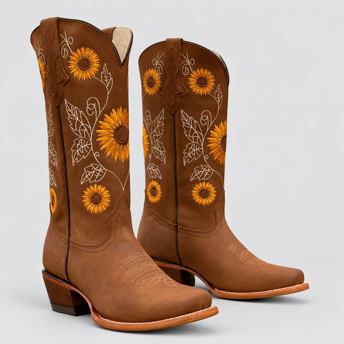 Alessia | Women’s Sunflower-Design Western Boots — Brown