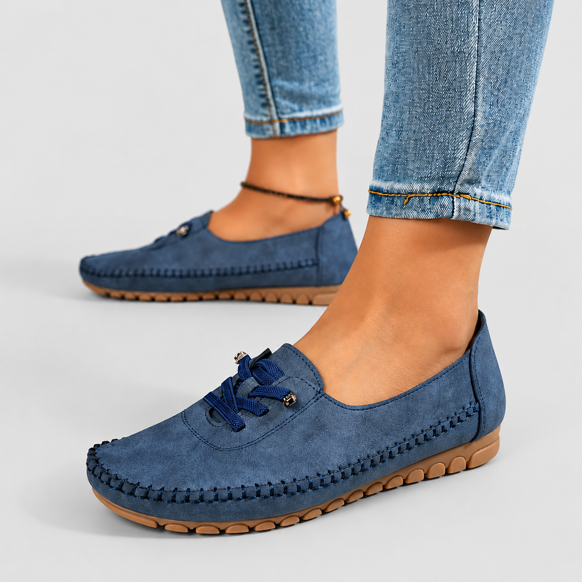 Alessina | Women’s Lace-Detail Slip-On Moccasin Loafers — Blue