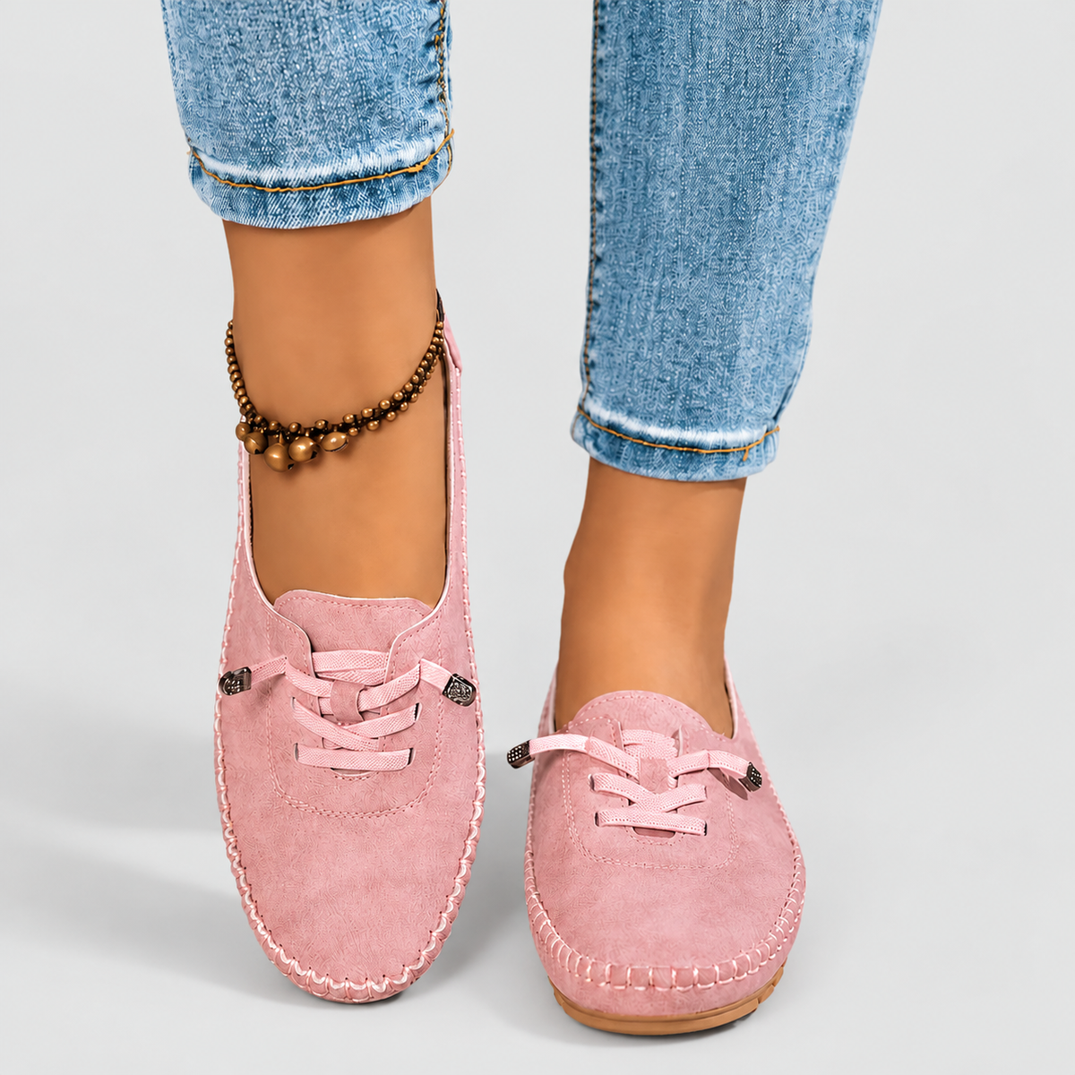 Alessina | Women’s Lace-Detail Slip-On Moccasin Loafers — Pink