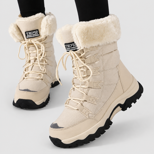 Althea-Rose | Women’s Faux-Fur-Lined Lace-Up Winter Boots — Beige