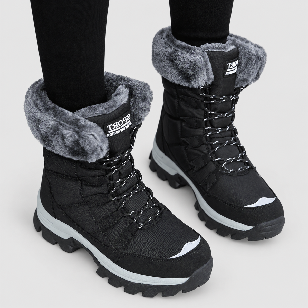 Althea-Rose | Women’s Faux-Fur-Lined Lace-Up Winter Boots — Black