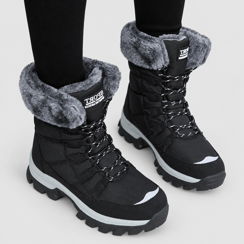 Althea-Rose | Women’s Faux-Fur-Lined Lace-Up Winter Boots — Black
