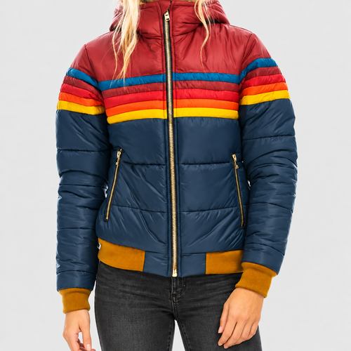 Amabel | Women’s Retro Striped Hooded Puffer Jacket — product detail 2