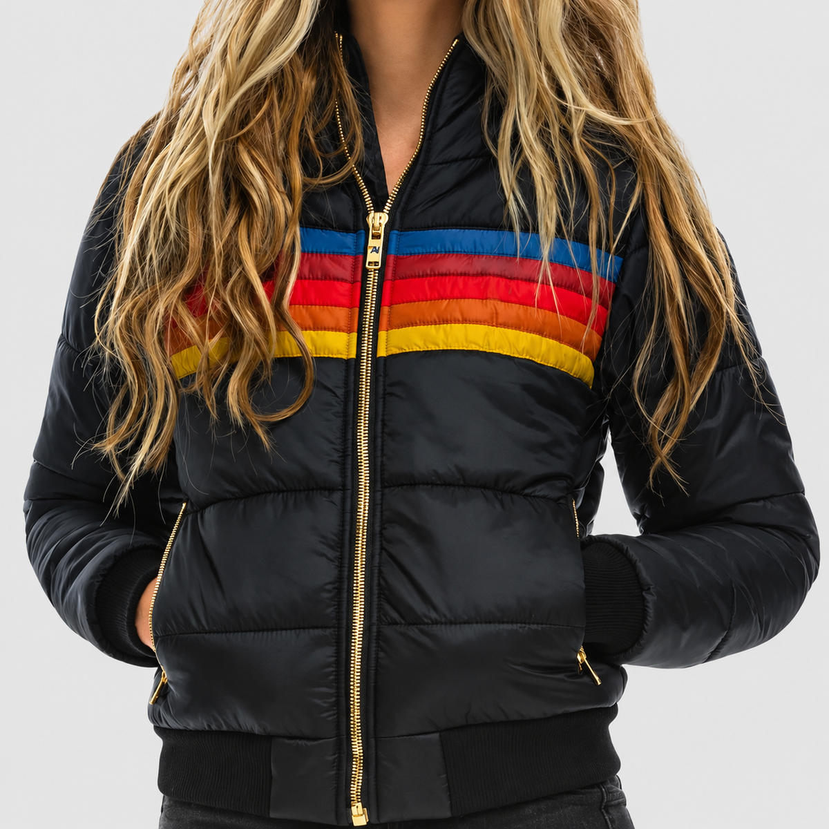 Amabel | Women’s Retro Striped Hooded Puffer Jacket — product detail 5