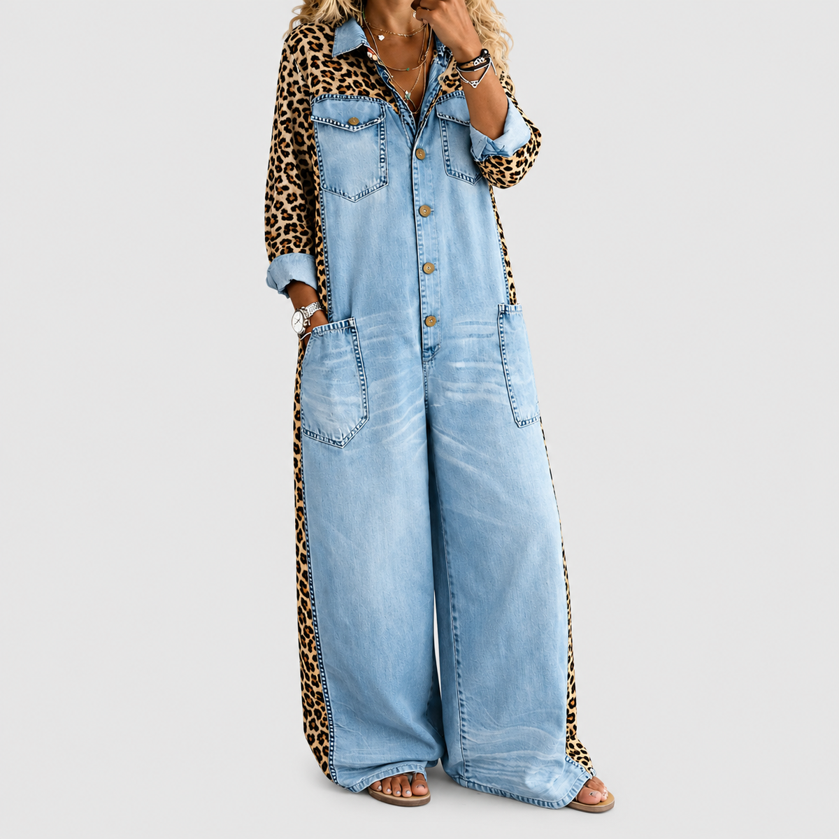Amandine | Women’s Denim Shirt Jumpsuit — Blue