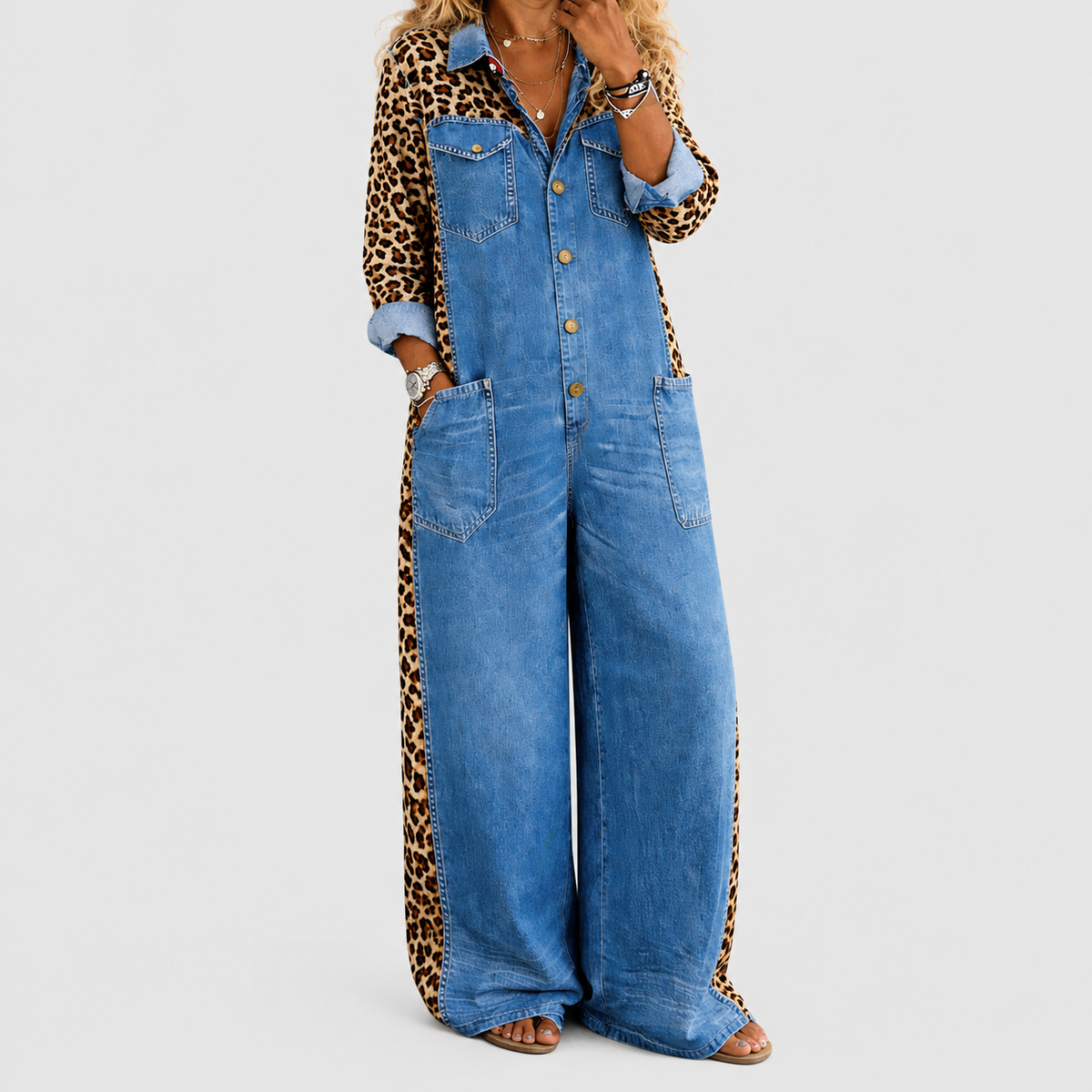 Amandine | Women’s Denim Shirt Jumpsuit — Deep Blue