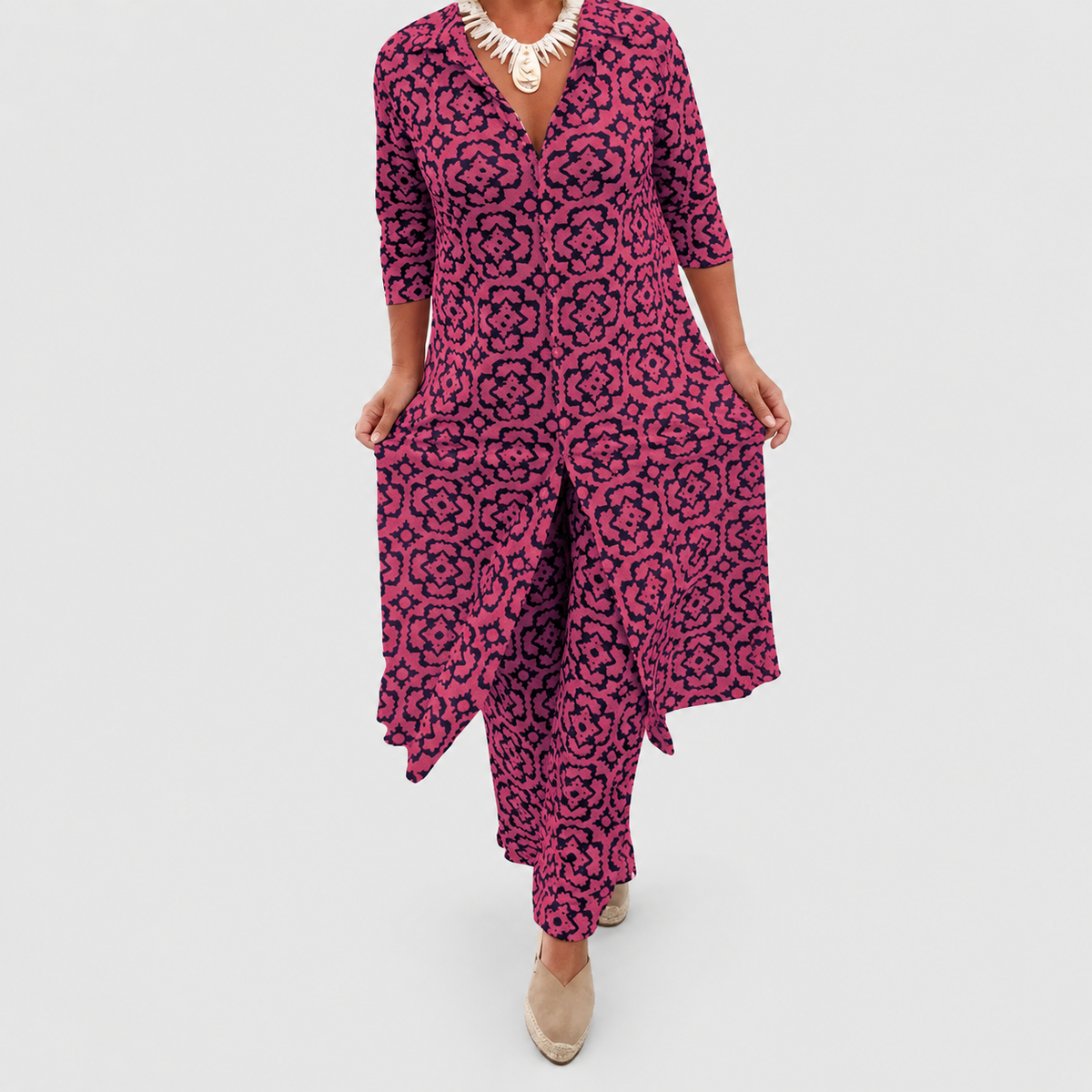 Amelie-Claire | Women’s Geometric-Print Two-Piece Set — Fuchsia
