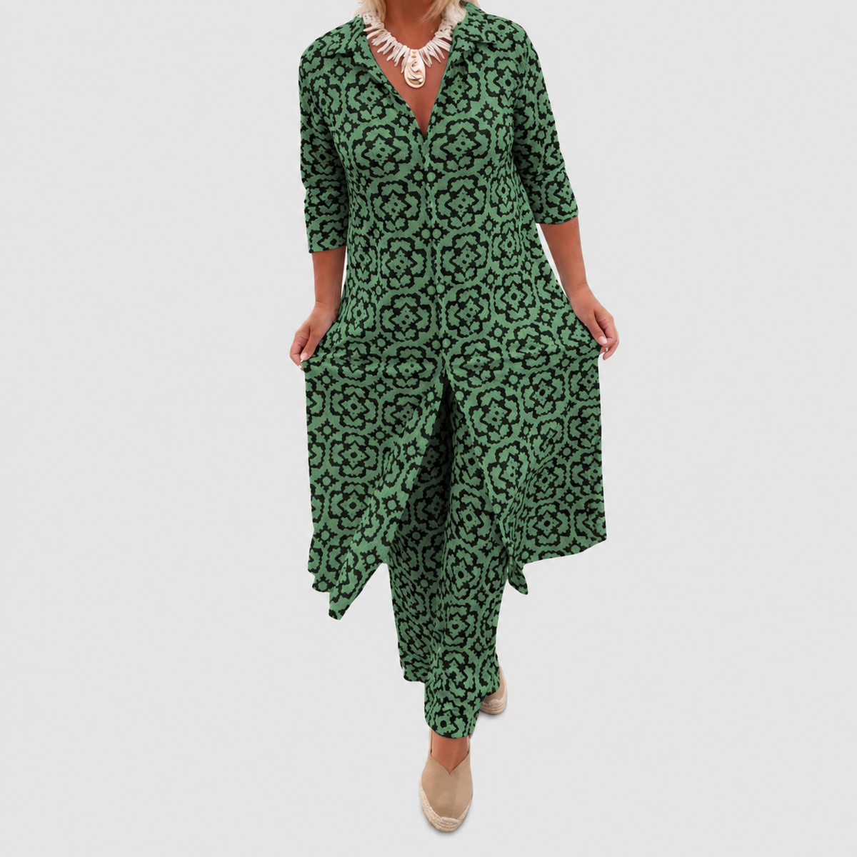 Amelie-Claire | Women’s Geometric-Print Two-Piece Set — Green