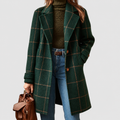 Amelie | Women’s Checked Tailored Coat — Dark Green