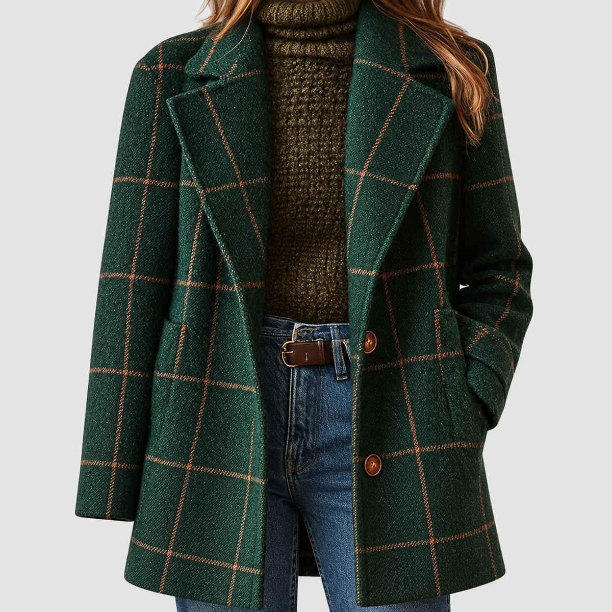 Amelie | Women’s Checked Tailored Coat — product detail 2